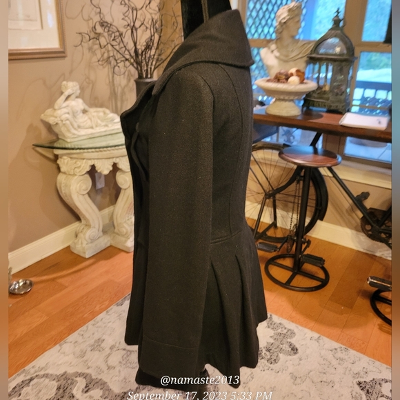 Blanc Noir Wool Blend Skirted Pea Coat Black Size Small #511 - Picture 5 of 14